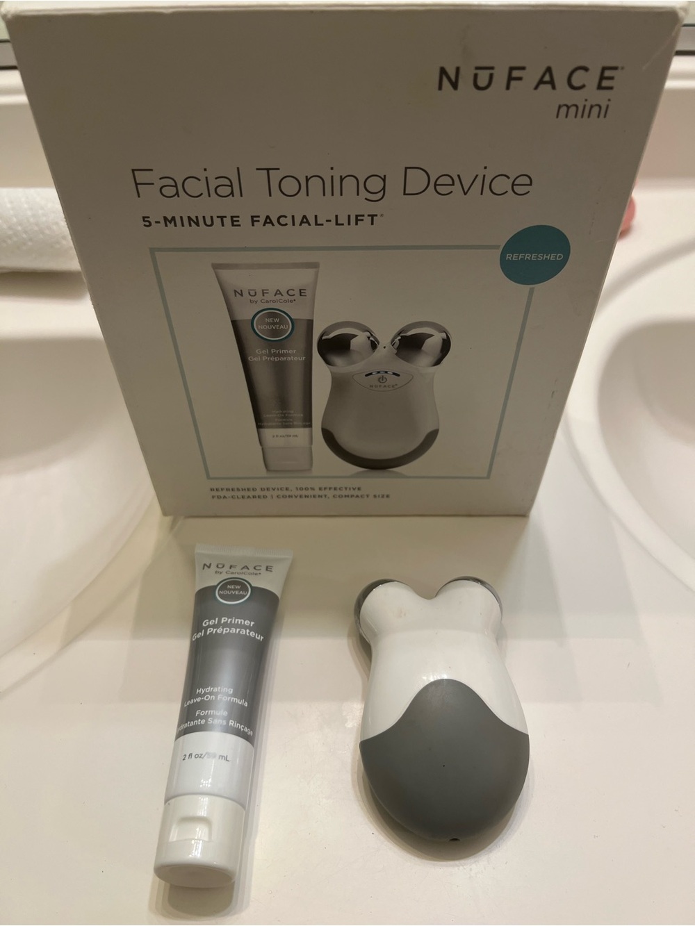 NuFace Mini Facial Toning Device in White & Gray with Primer